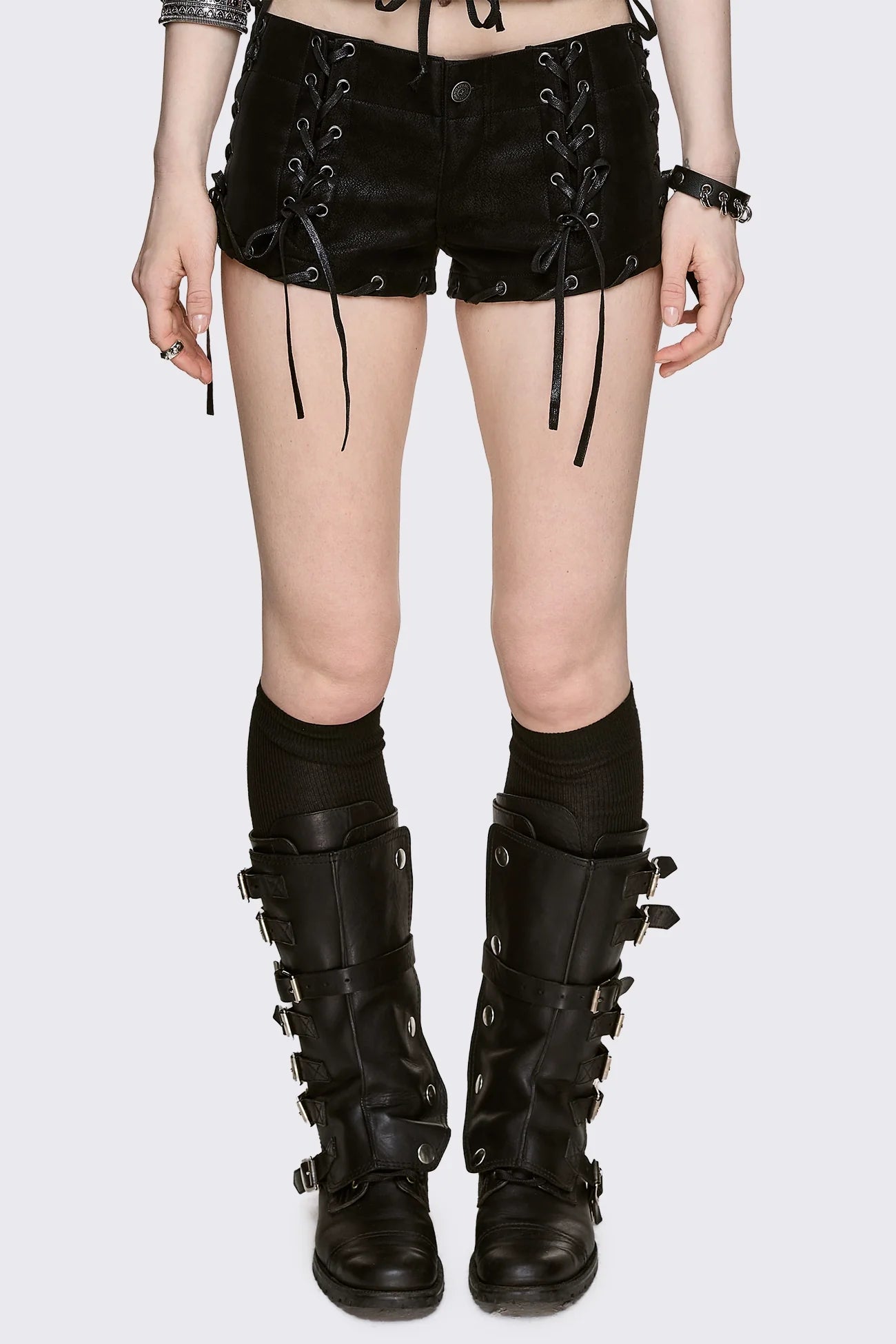 Black Lace-Up Micro Shorts - Grunge | Minga London Black Lace-Up Micro Shorts - Grunge | Minga London