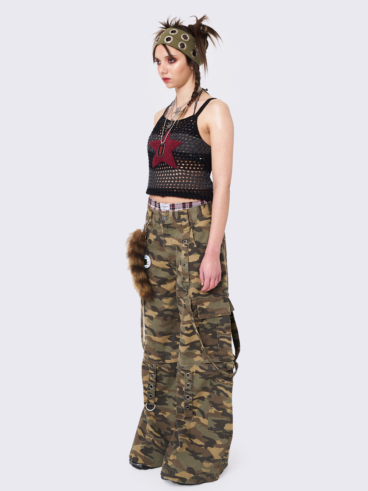 Multi Pocket Wide Leg Cargo Pants in Camo with Straps and Detachable Legs