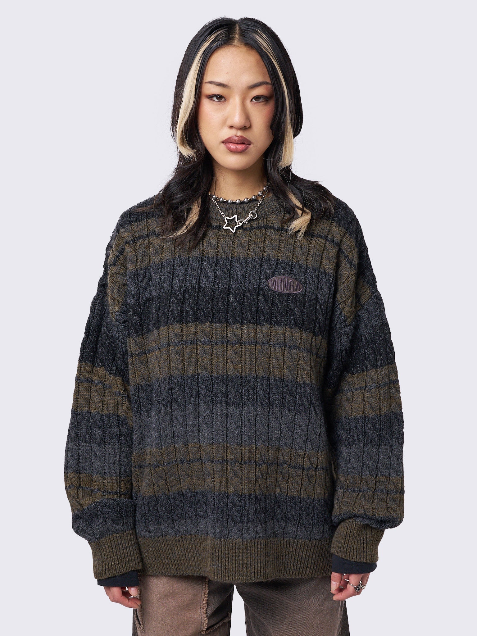Striped Cable Knit Jumper for Grunge Winter Style - Vintage Inspired |  Minga London – Minga London US