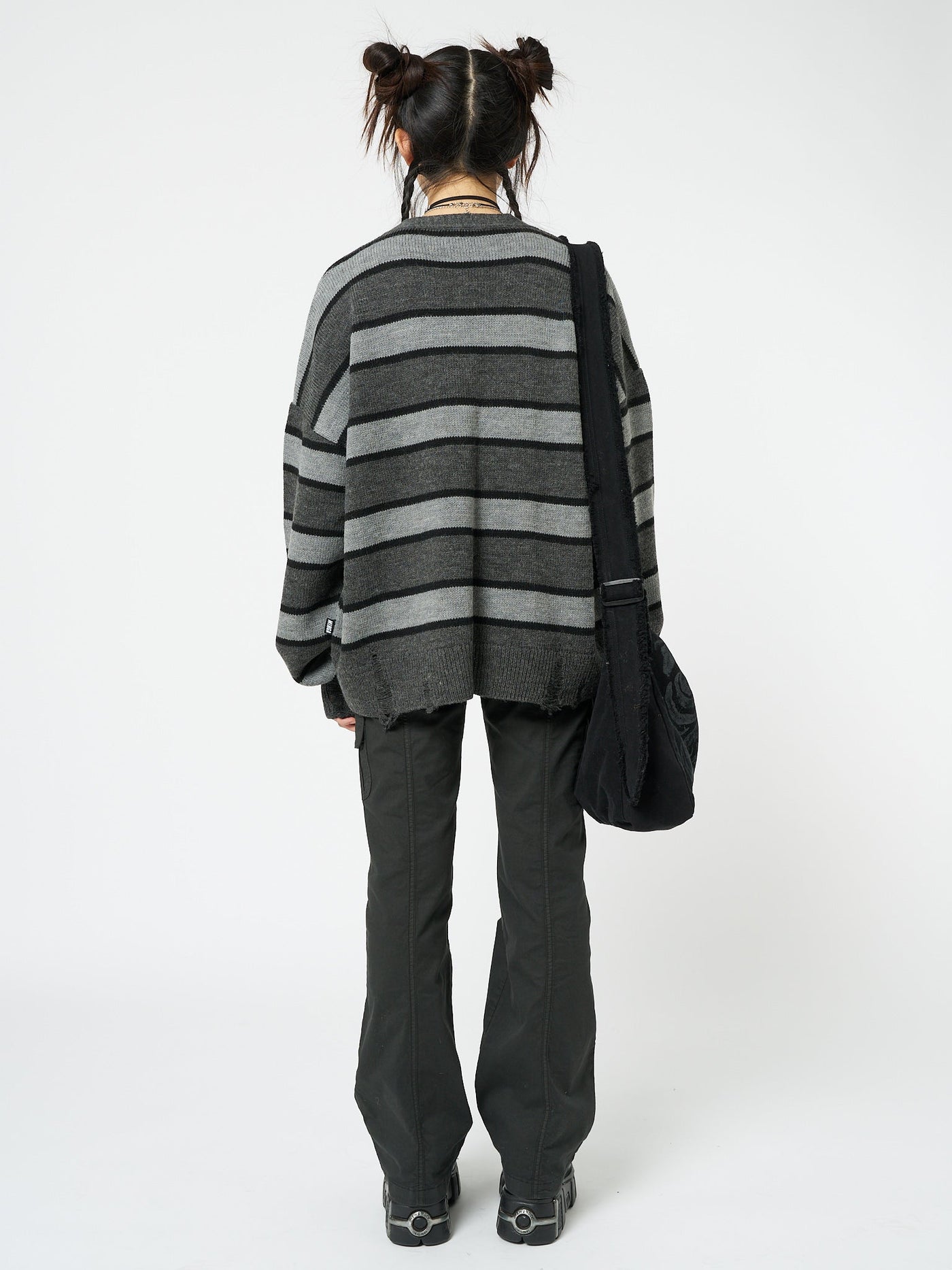 Neesa Grey & Black Stripe Knit Cardigan