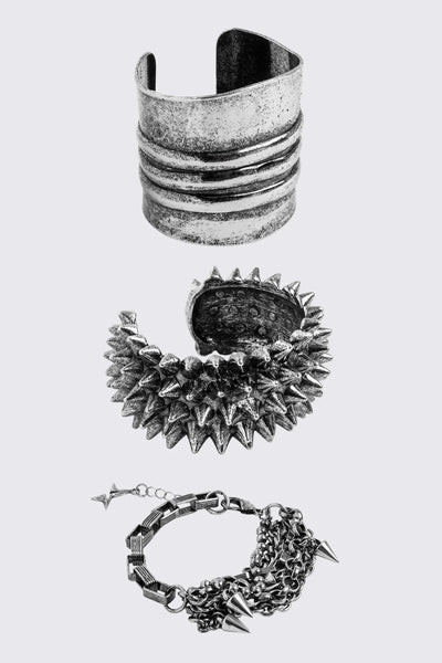 Spiked Bracelet Set in Oxidized Silver Finish | Minga London