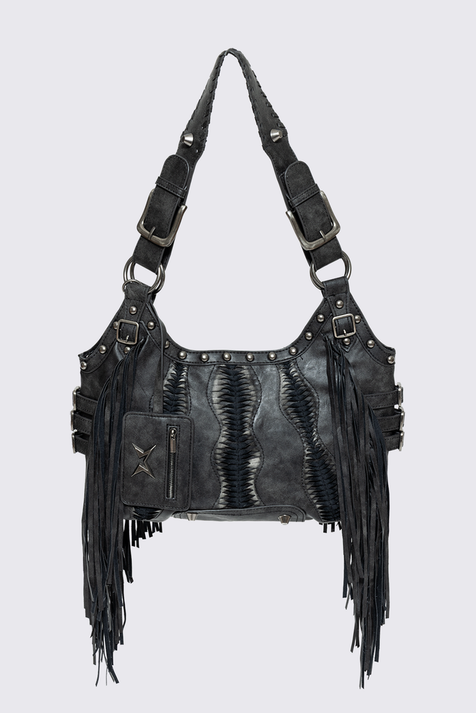 Black Faux Leather Fringe Shoulder Bag | Minga London – Minga
