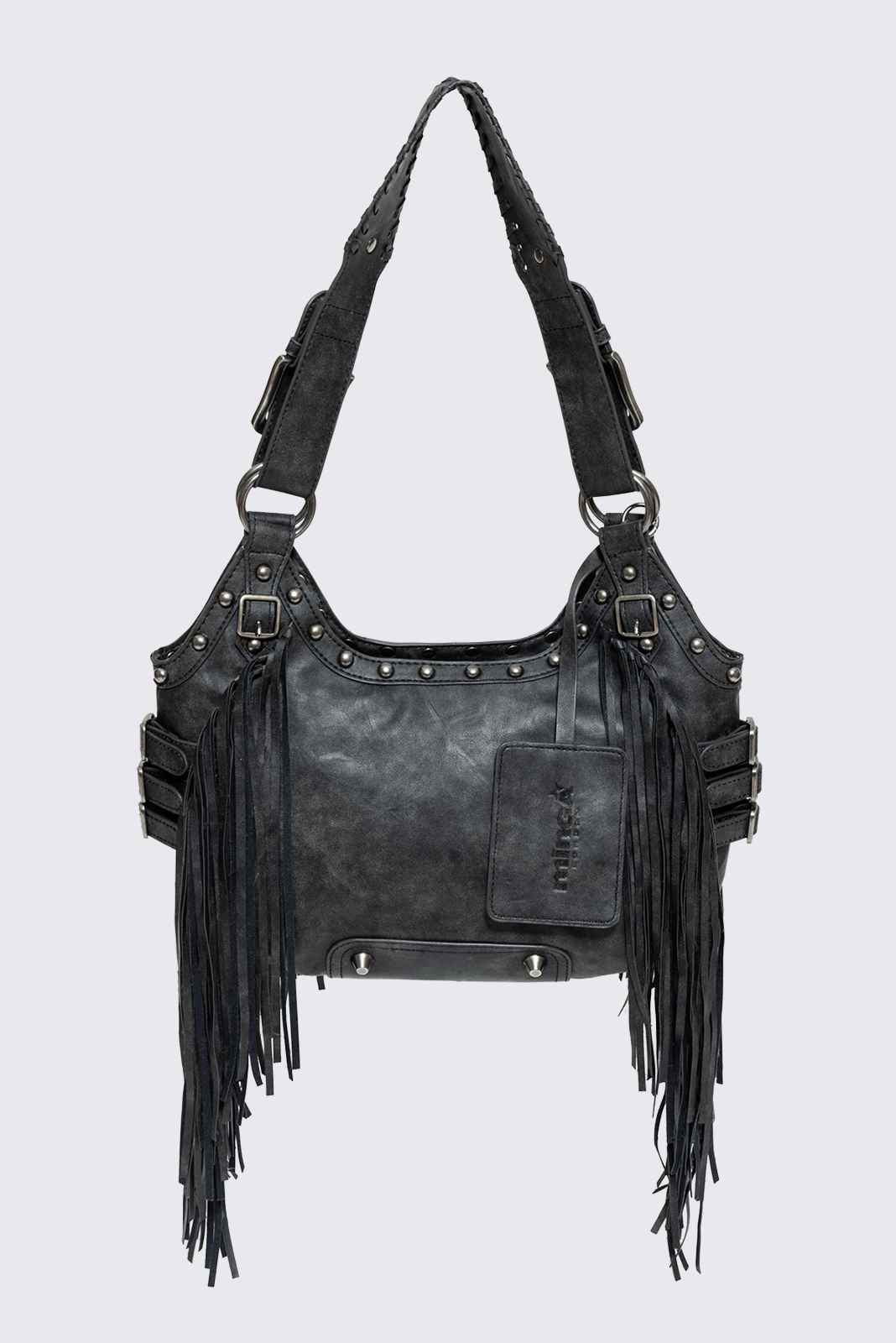Black Faux Leather Fringe Shoulder Bag | Minga London – Minga
