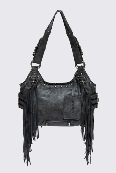 Black Faux Leather Fringe Shoulder Bag | Minga London