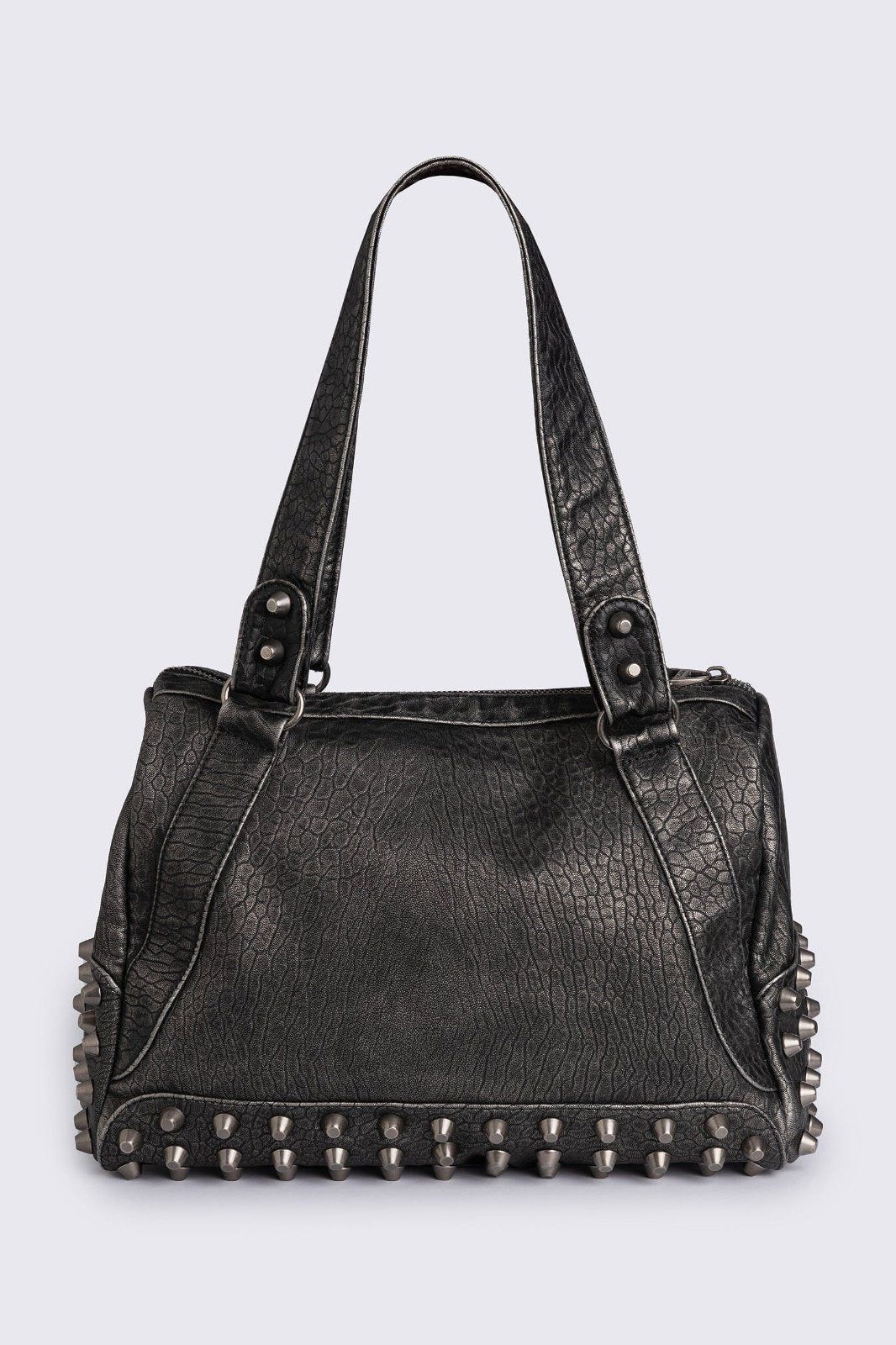 ムーナ ssp Black Vegan Leather Shoulder Bag with Spike Studs | Minga London