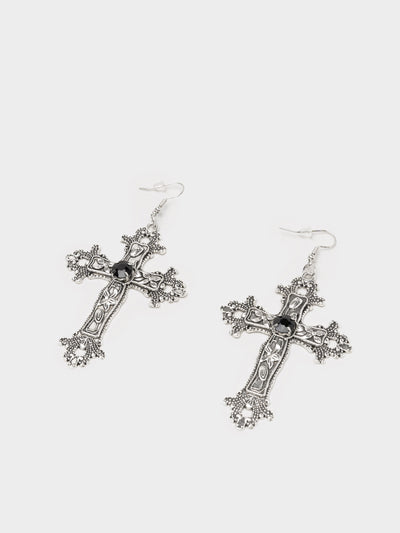 Daggers & Crosses Silver Earrings