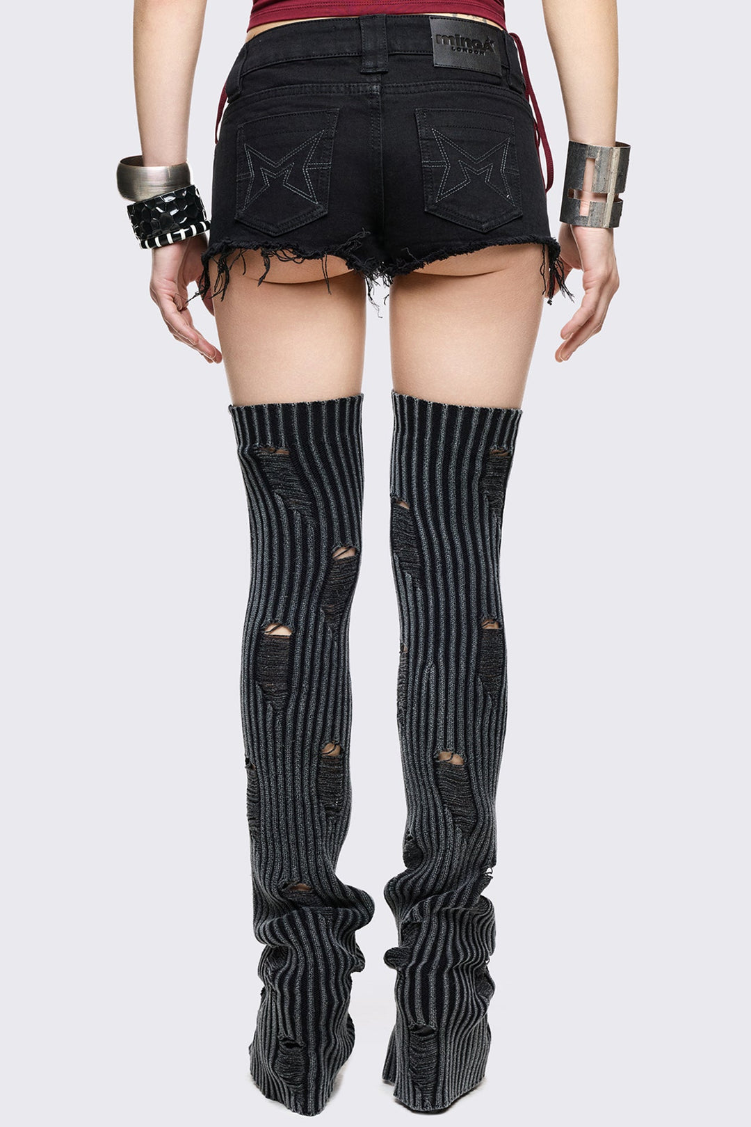 Black Denim Micro Shorts With Silver Spikes | Minga London