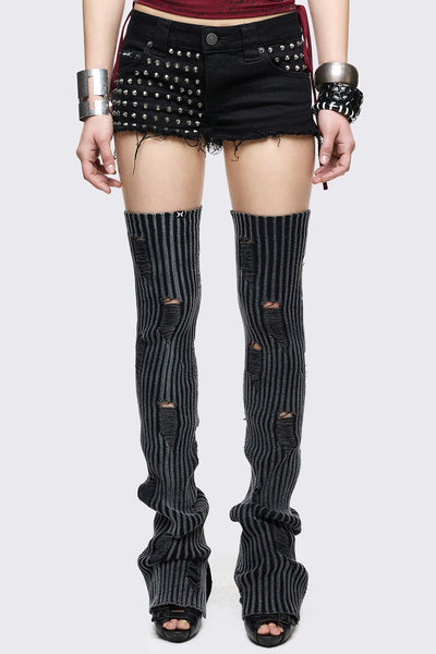 Black Denim Micro Shorts With Silver Spikes | Minga London