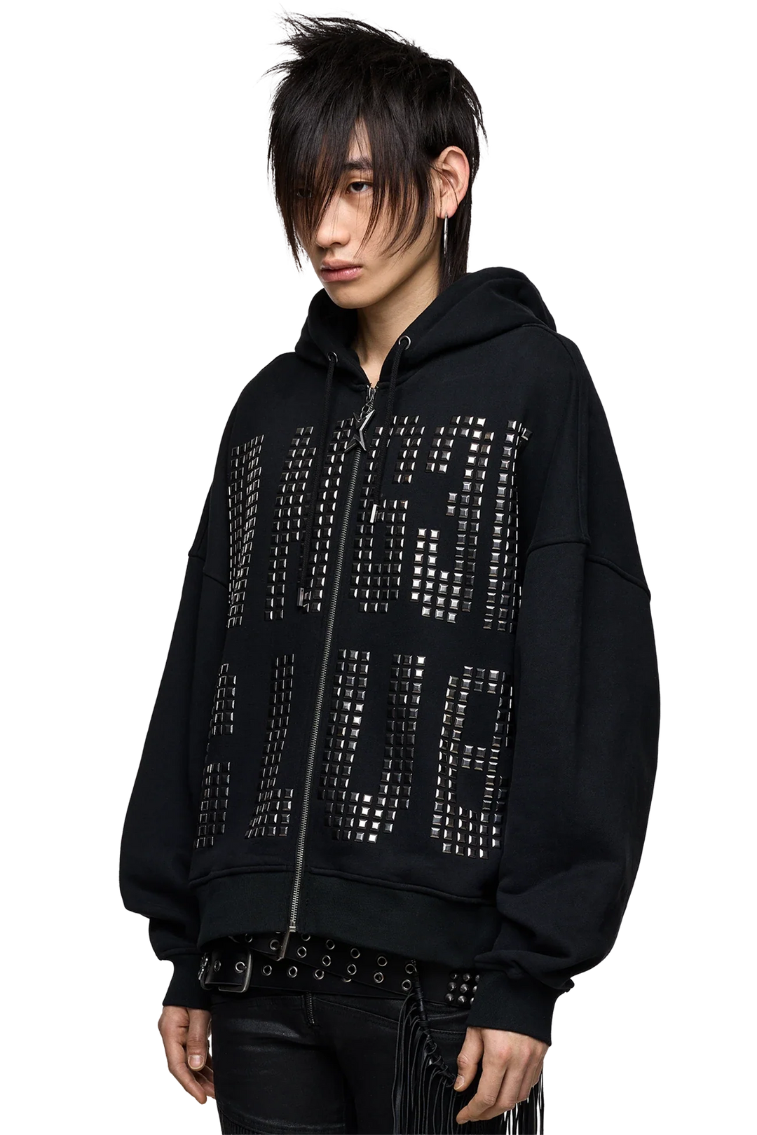 Black Studded Zip Up Hoodie - Grunge | Minga London