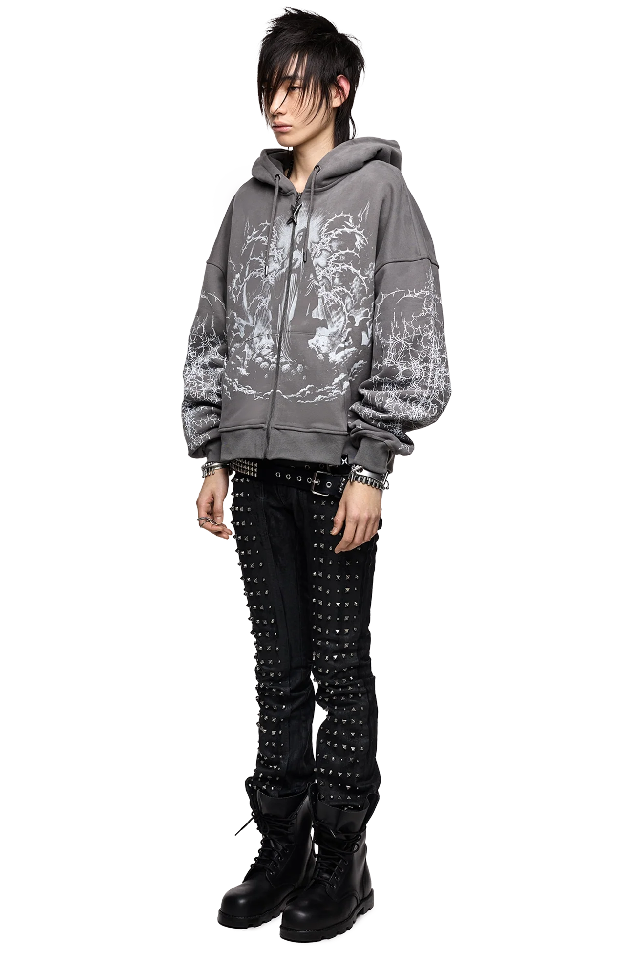 Grey Zip Up Hoodie with Sacred Graphic | Minga London