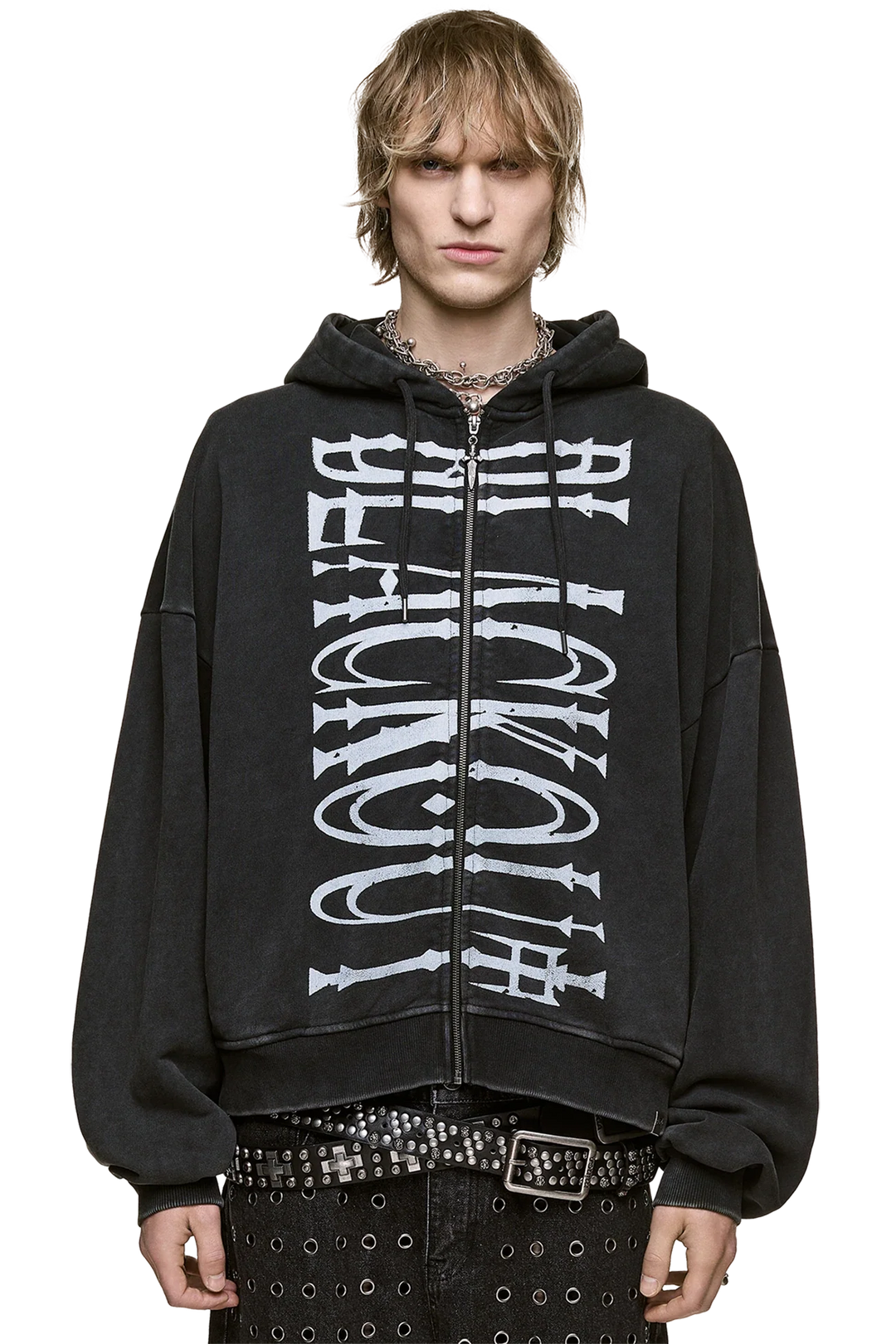 Zip Up Hoodie with Blackout Graphic | Minga London