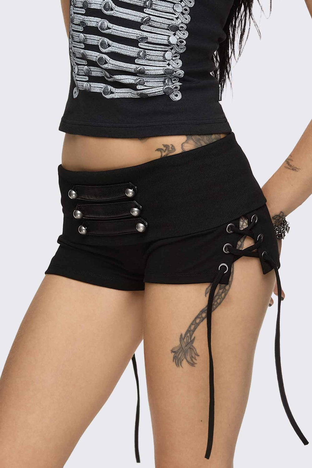Black Lace Up Hot Pants | Minga London