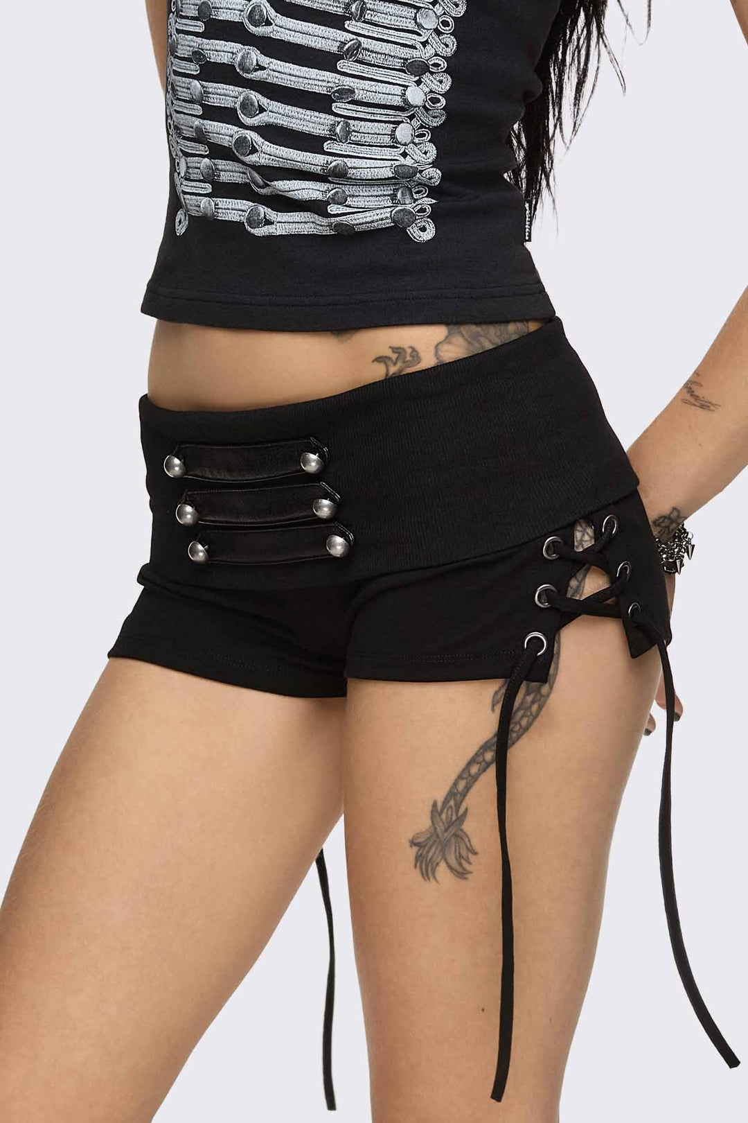Black Lace Up Hot Pants | Minga London