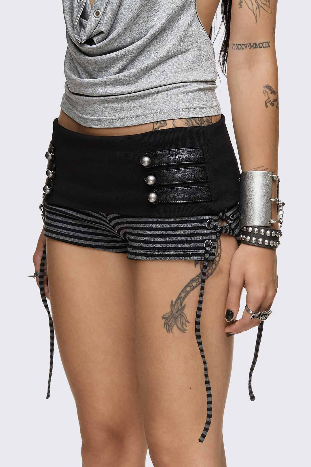 Grey Striped Hot Pants | Minga London
