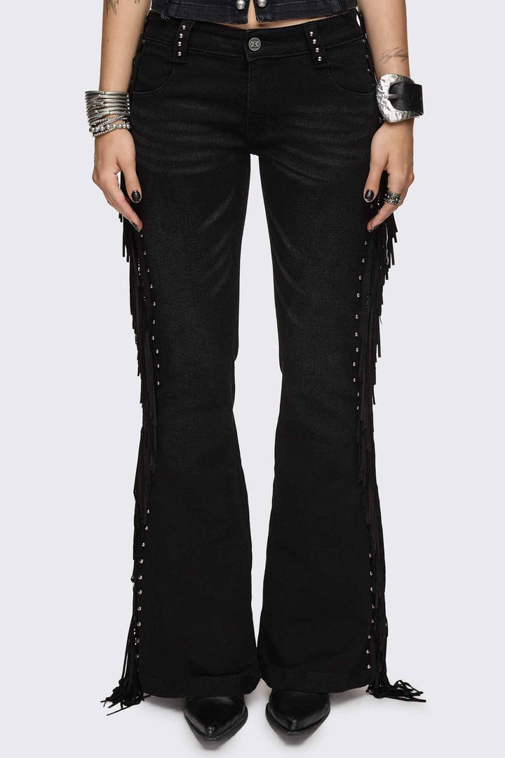 シオンFringe Flared Denim Sサイズ Black Fringe Flared Jeans | Minga London