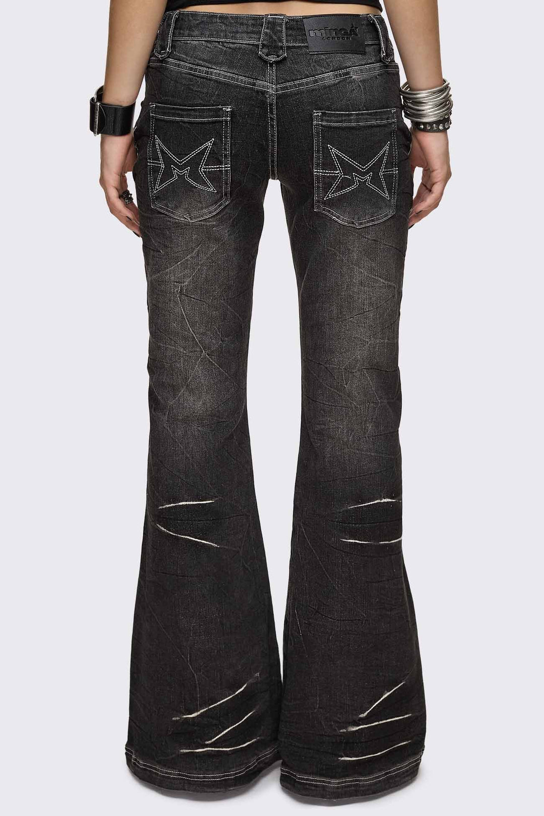 Black Flared Jeans with Stud Detail | Minga London
