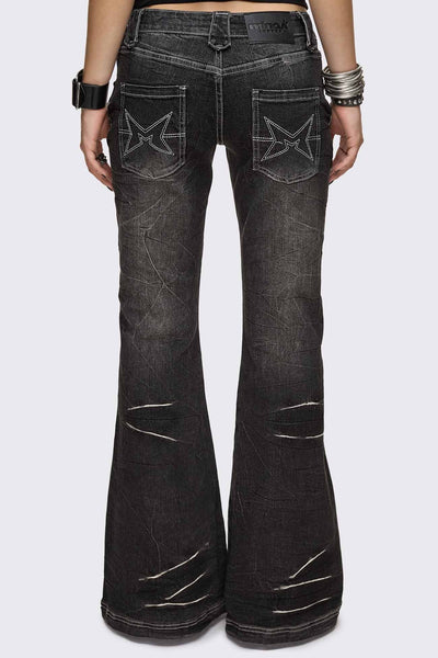 Black Flared Jeans with Stud Detail | Minga London