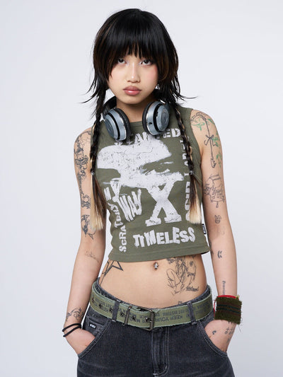 Acid Vision Khaki Graphic Vest Top - Minga EU