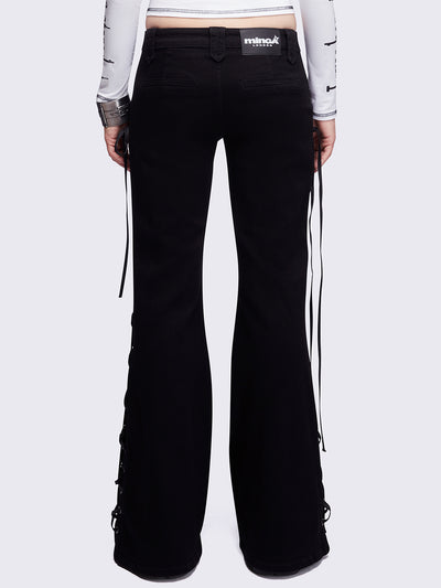 Black lace up flared jeans.