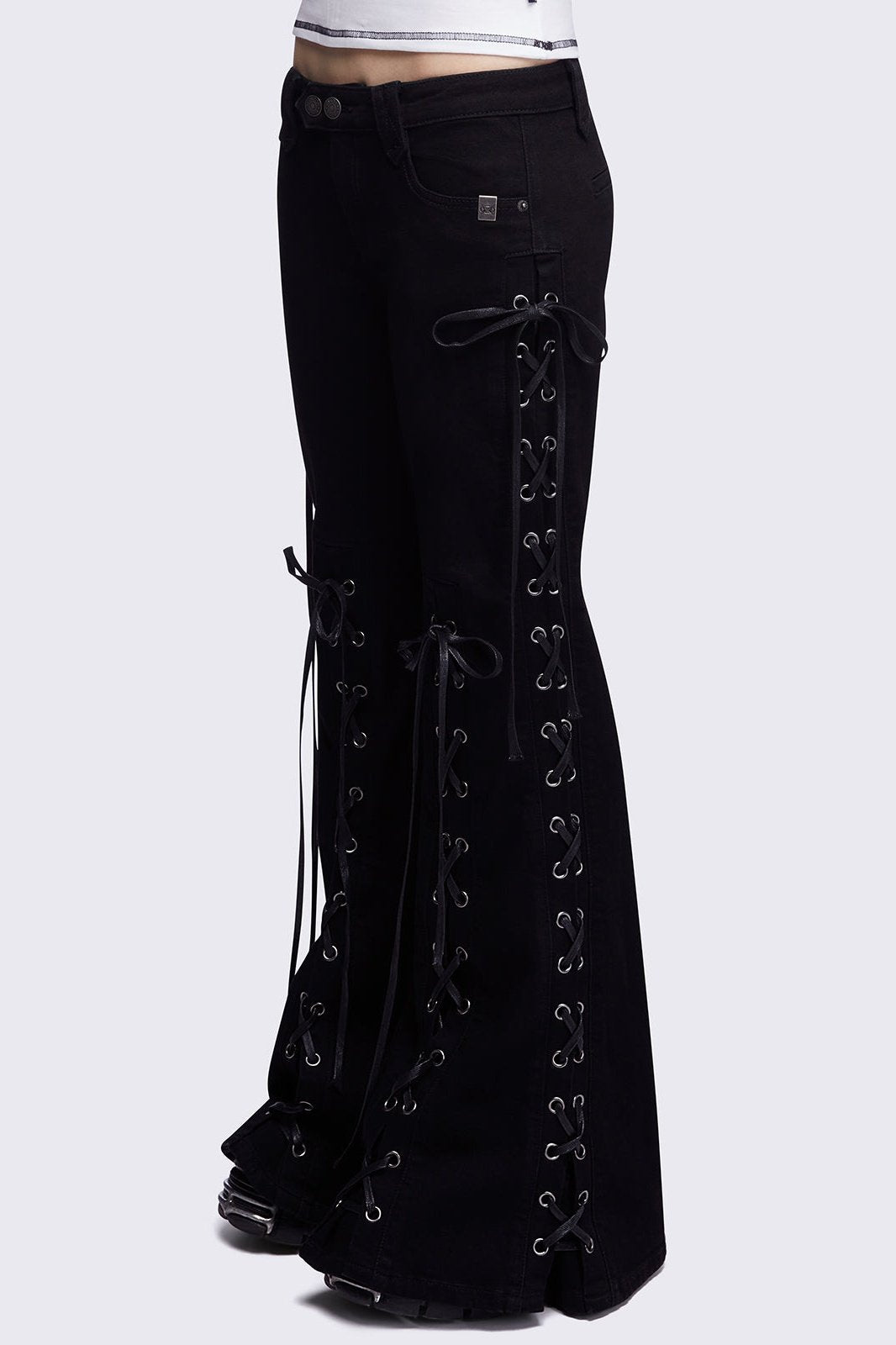 Black Lace-Up Flared Jeans | Minga London – Minga London US