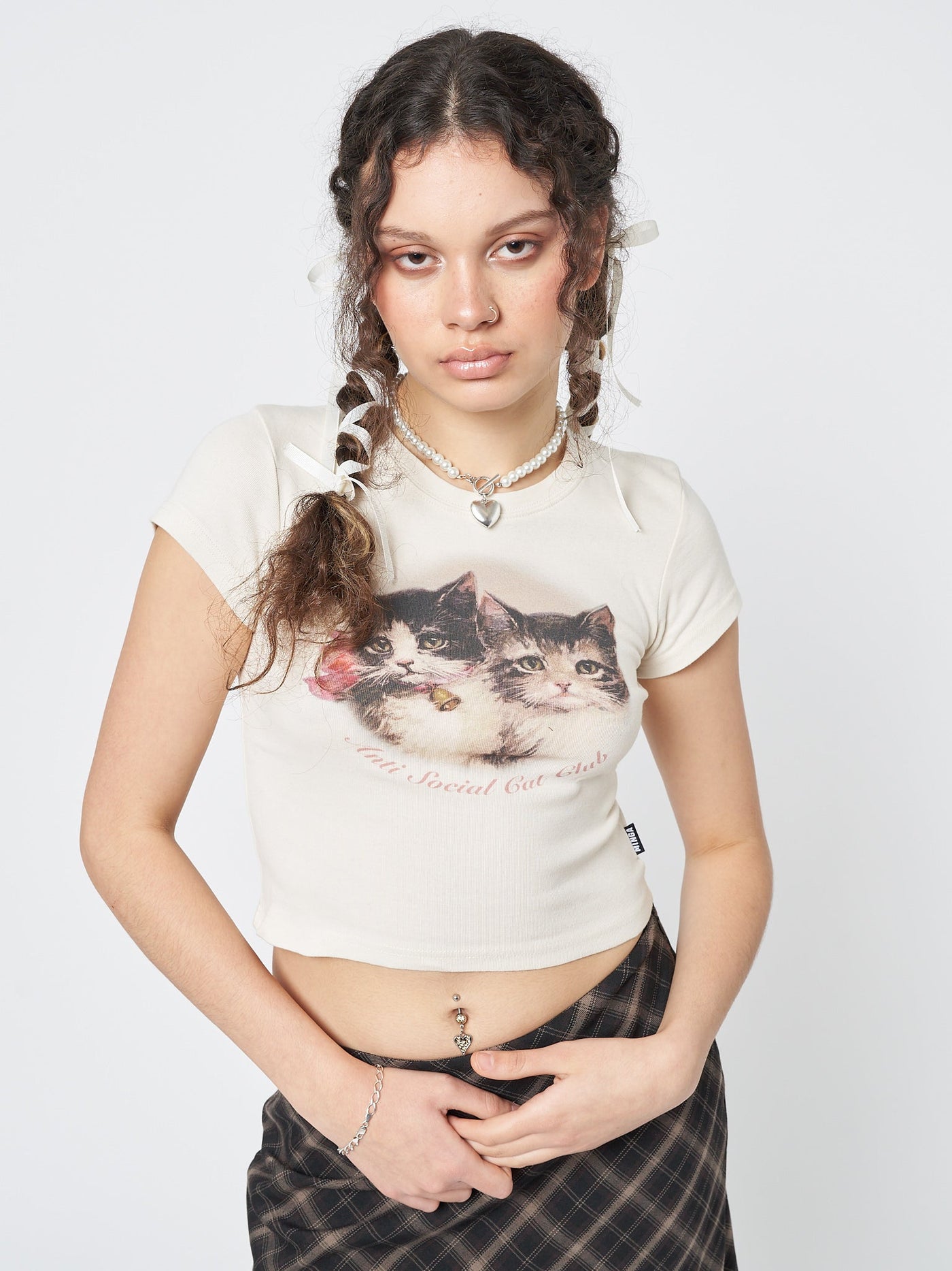 Anti Social Cat Club Ecru Baby Tee - Minga EU