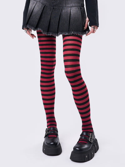 Aoki Red & Black Striped Tights