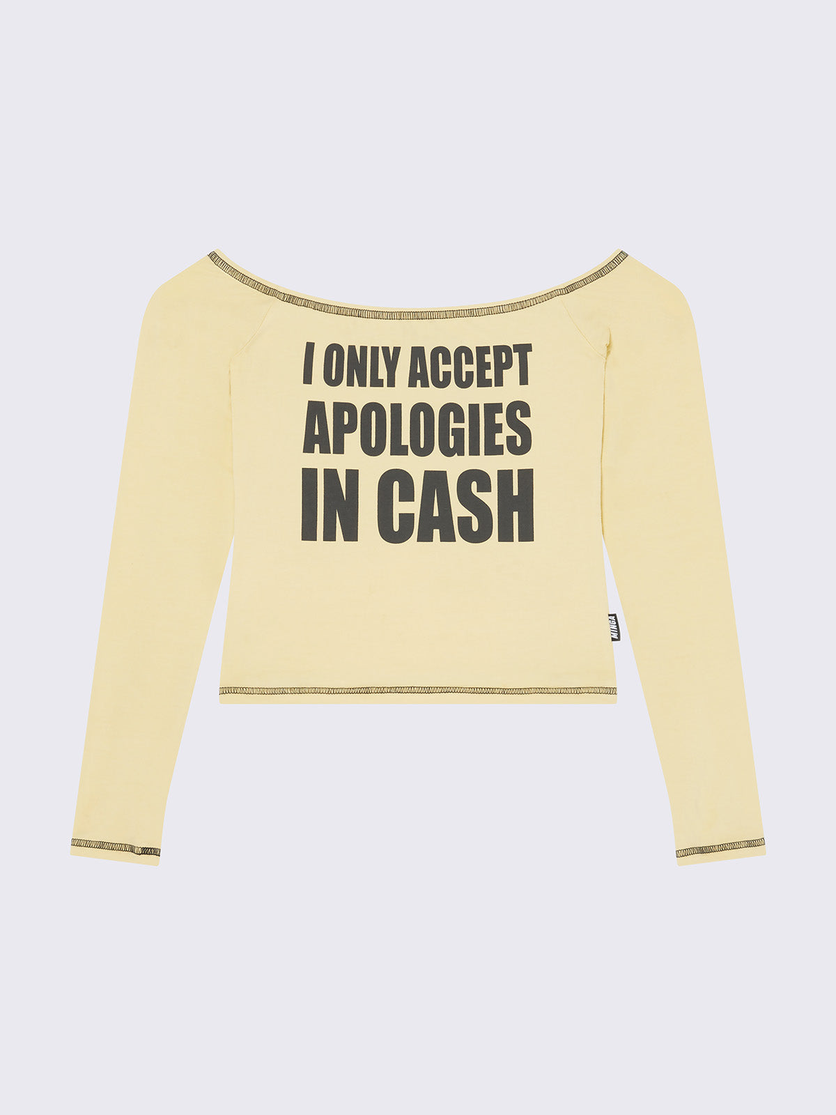 Yellow Off Shoulder Slogan Graphic Long Sleeve Top