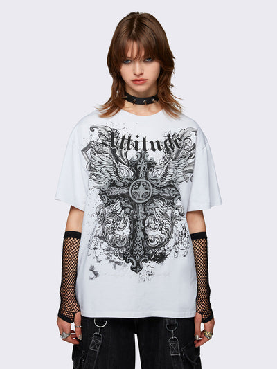 Grunge Graphic Oversized T-shirt in White