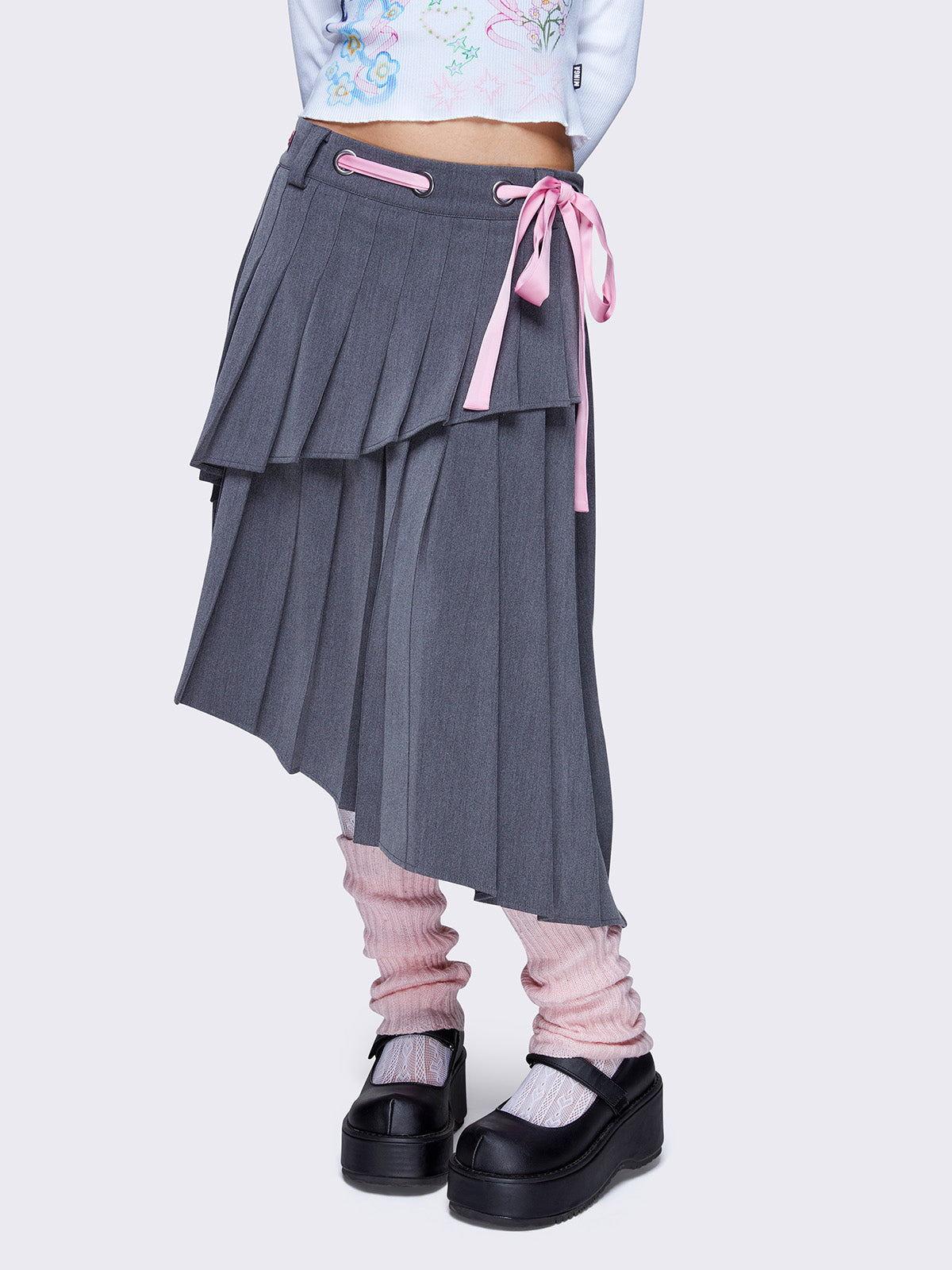 Bella Grey Pleated Asymmetrical Skirt