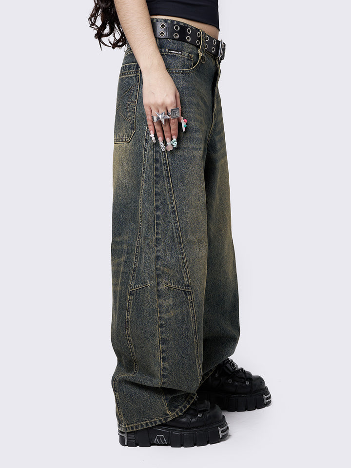 Blue Green Wash Super Baggy Jeans - Vintage Denim | Minga London