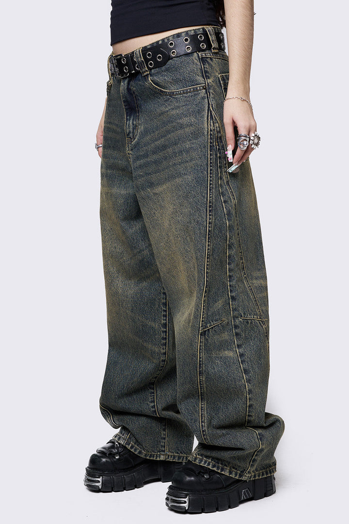 90s Mecca buggy jeans 極太 バギー greeny メッカ Blue Green Wash Super Baggy Jeans - Vintage Denim | Minga London