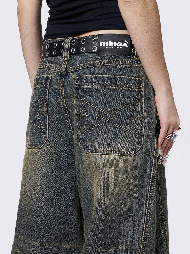 Blue Green Wash Super Baggy Jeans - Vintage Denim | Minga London
