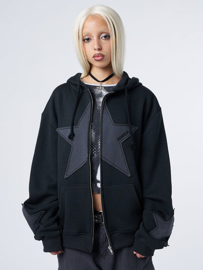 Celeste Star Black Zip Up Hoodie - Minga EU