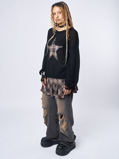 Check Star Patch Knit Sweater