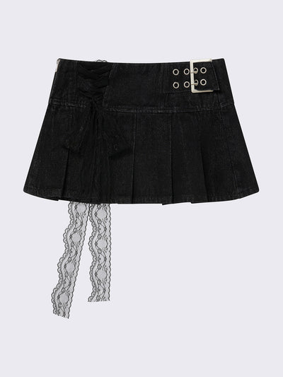 Chloe Black Denim Pleated Mini Skirt