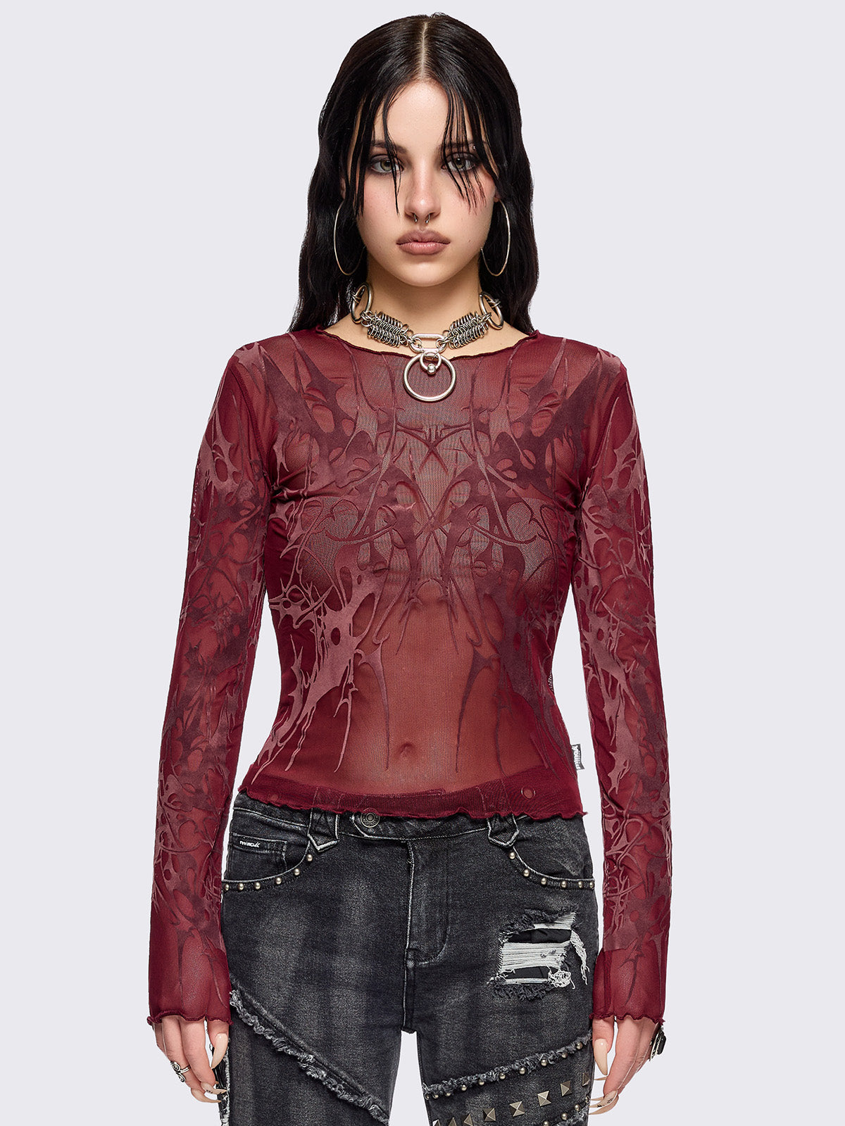 Cryptic Red Mesh Top