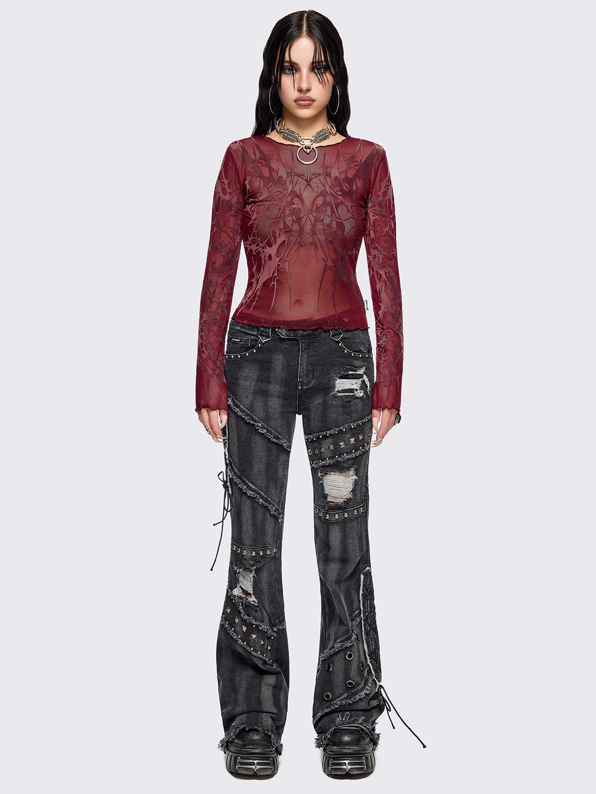 Cryptic Red Mesh Top