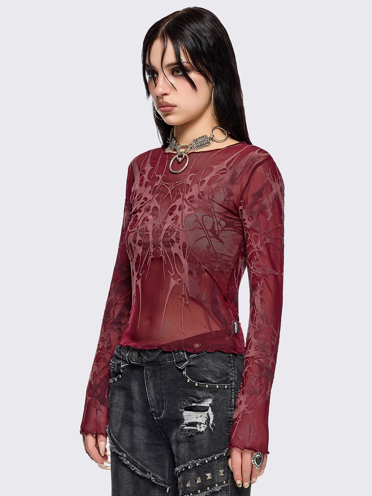 Cryptic Red Mesh Top