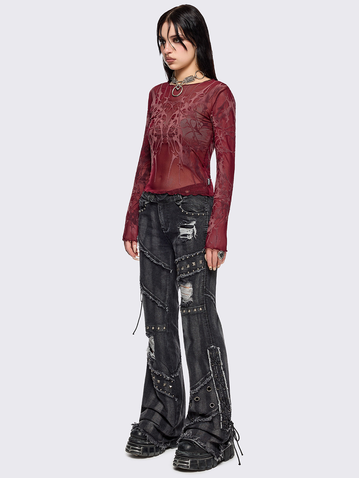 Cryptic Red Mesh Top