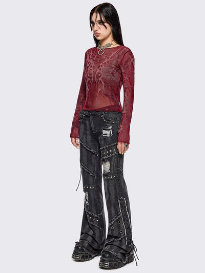 Cryptic Red Mesh Top