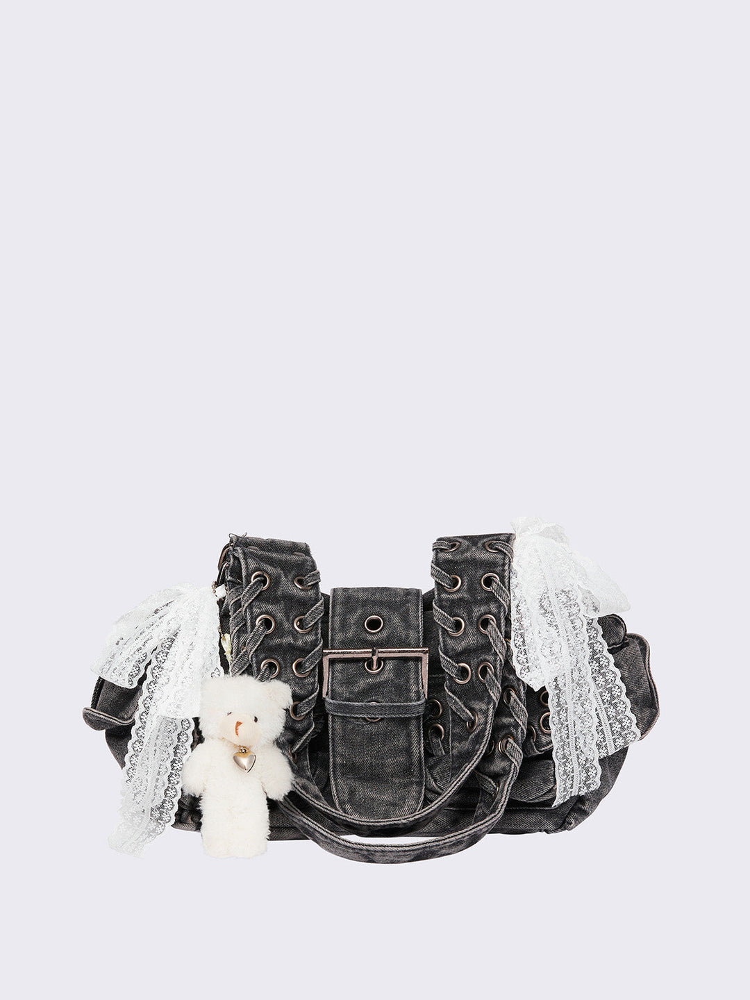 Denim Multi Pockets Buckle Bag in Washed Grey | Minga London
