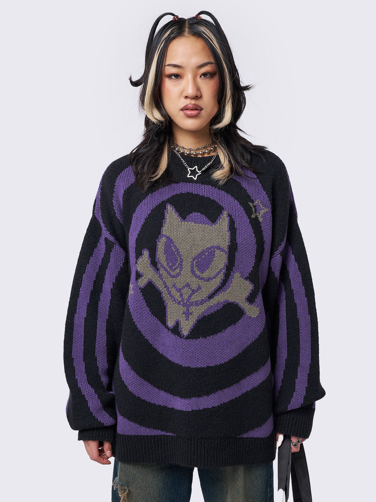 Oversized Swirl Graphic Knit Sweater - Futuristic Style with 