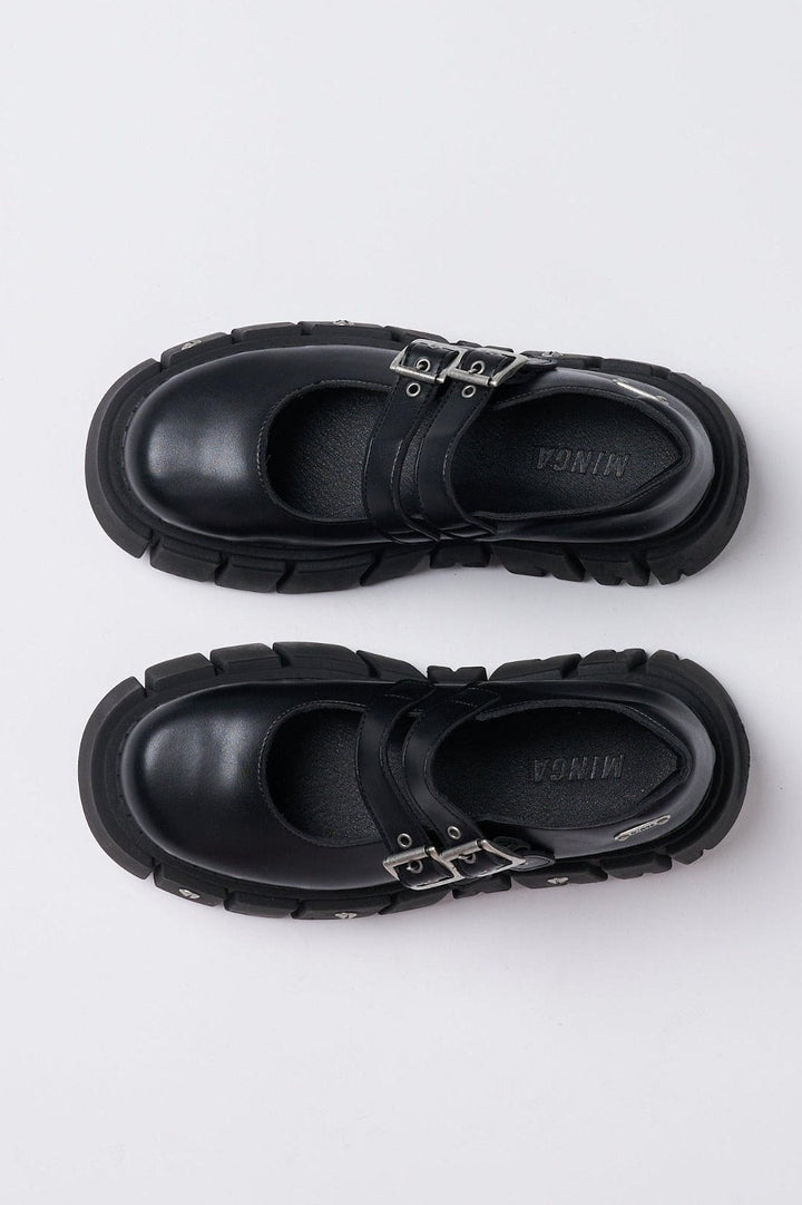 Black Double Strap Chunky Platform Mary-Janes | Minga London