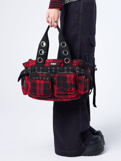 Devon Red Tartan Multi Pockets Handbag