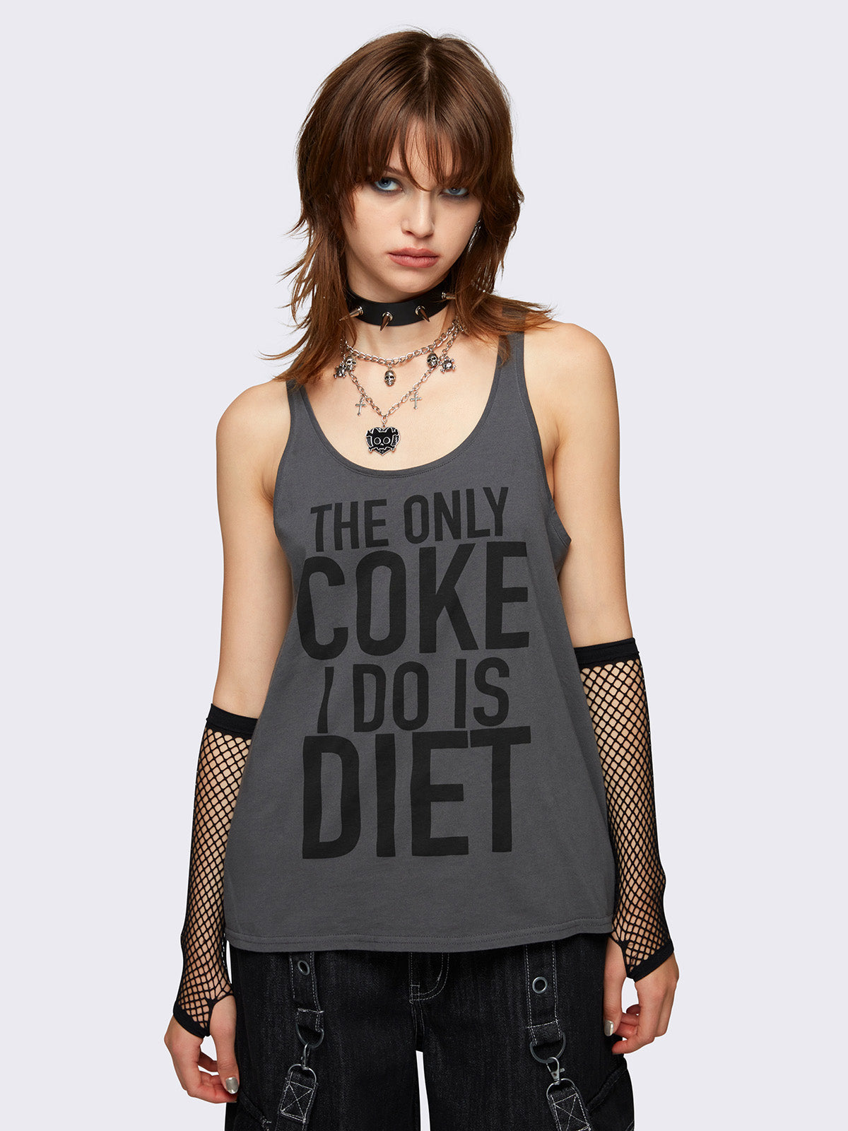Loose tank top in grey with slogan front print
