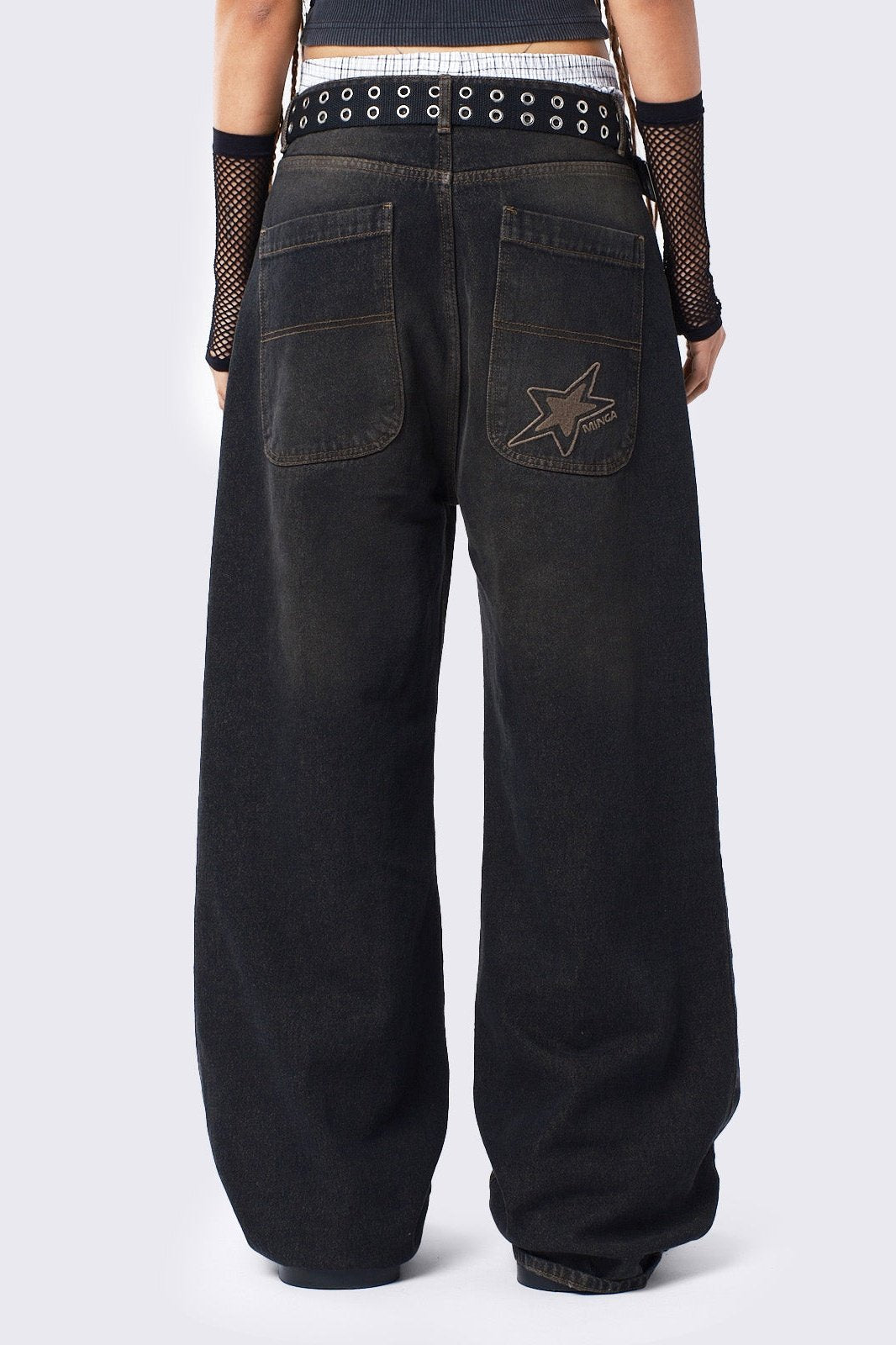 Black Baggy Jeans with Beige Overdye - Y2k Grunge Denim | Minga
