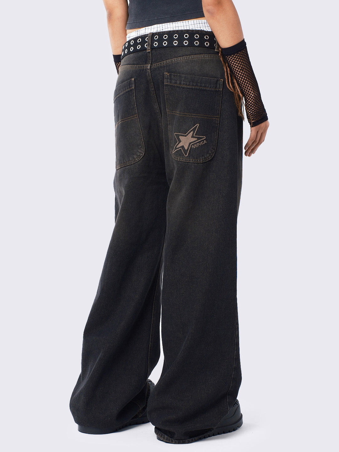 Black Baggy Jeans with Beige Overdye - Y2k Grunge Denim