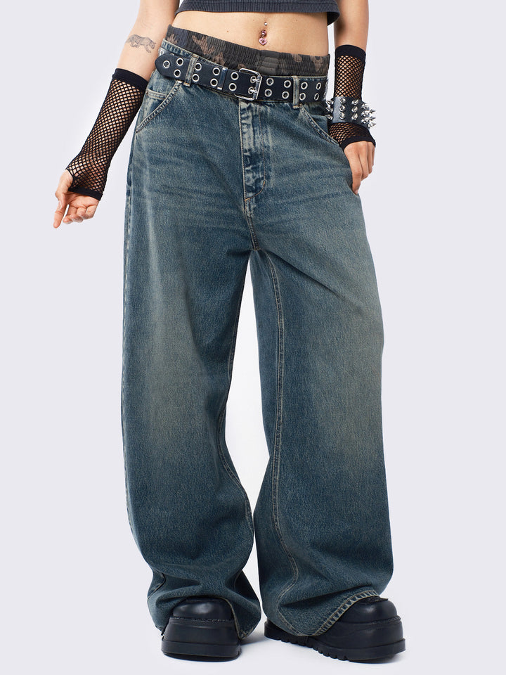 パンツ ASAPMODE Wavy Washed Wide Denim Pants Creased Washed Wide Denim Pants – A$APMODE