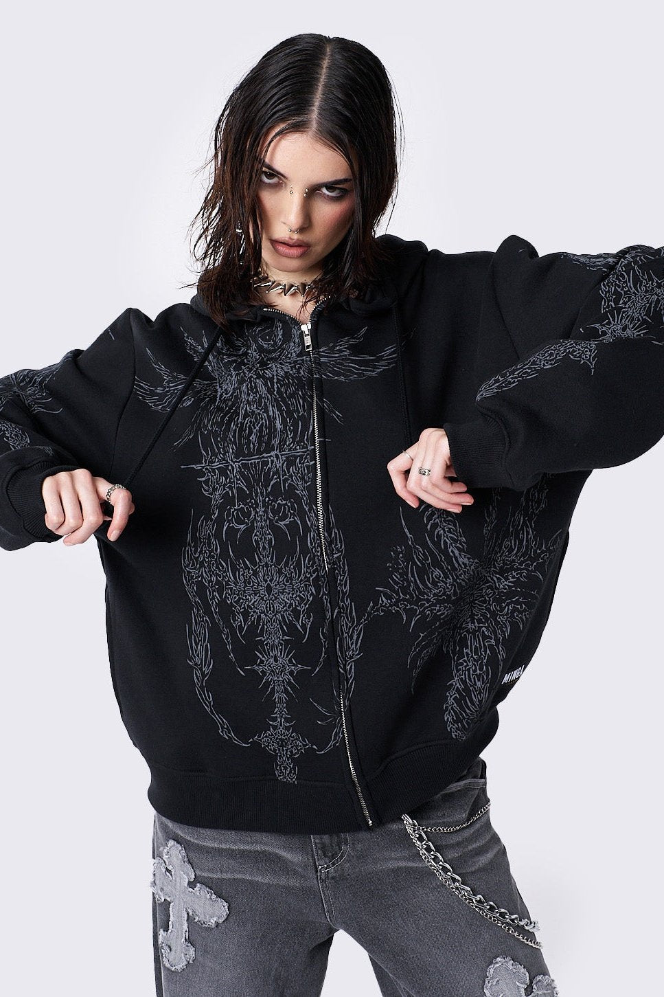 トップス archive  grunge Parka y2k black Kelxjia Zip Up Hoodies Y2k Jacket Graphic Gothic Jackets Grunge