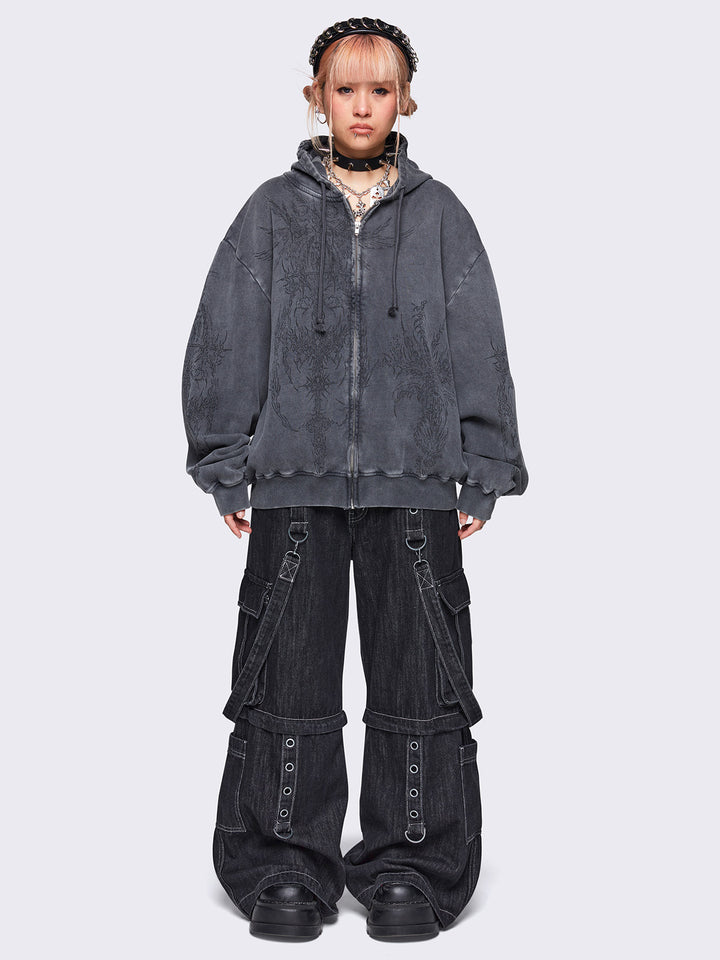 アウターその他 Opening Project W Corset Hood Zipup Melange Grey Enigmatic_Grey_Wash_Oversized_